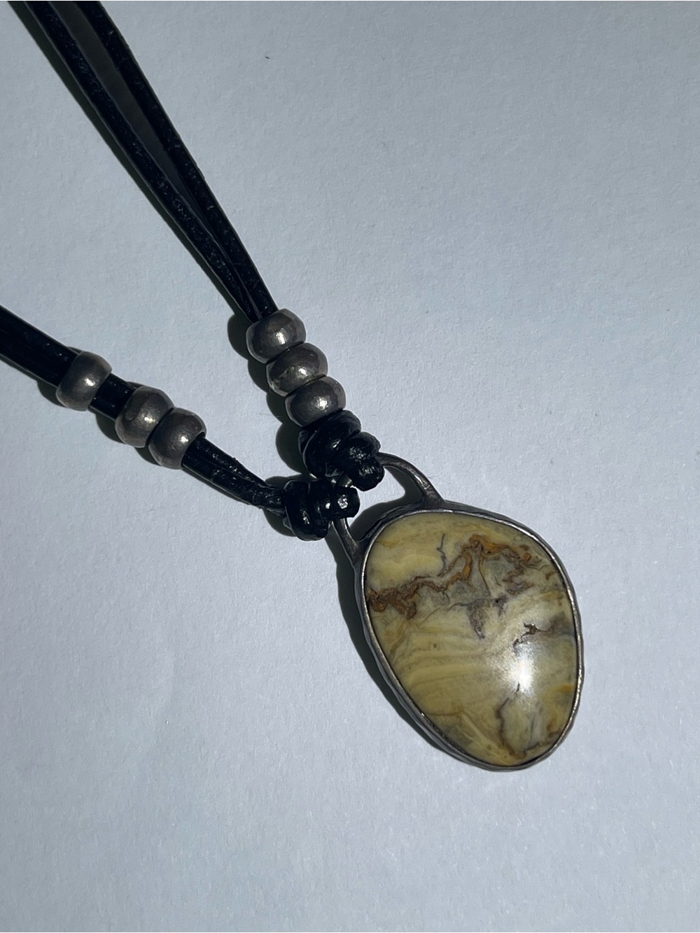 Peyote Bird Sterling Silver And Leather Necklace Jasper Stone Pendant Signed